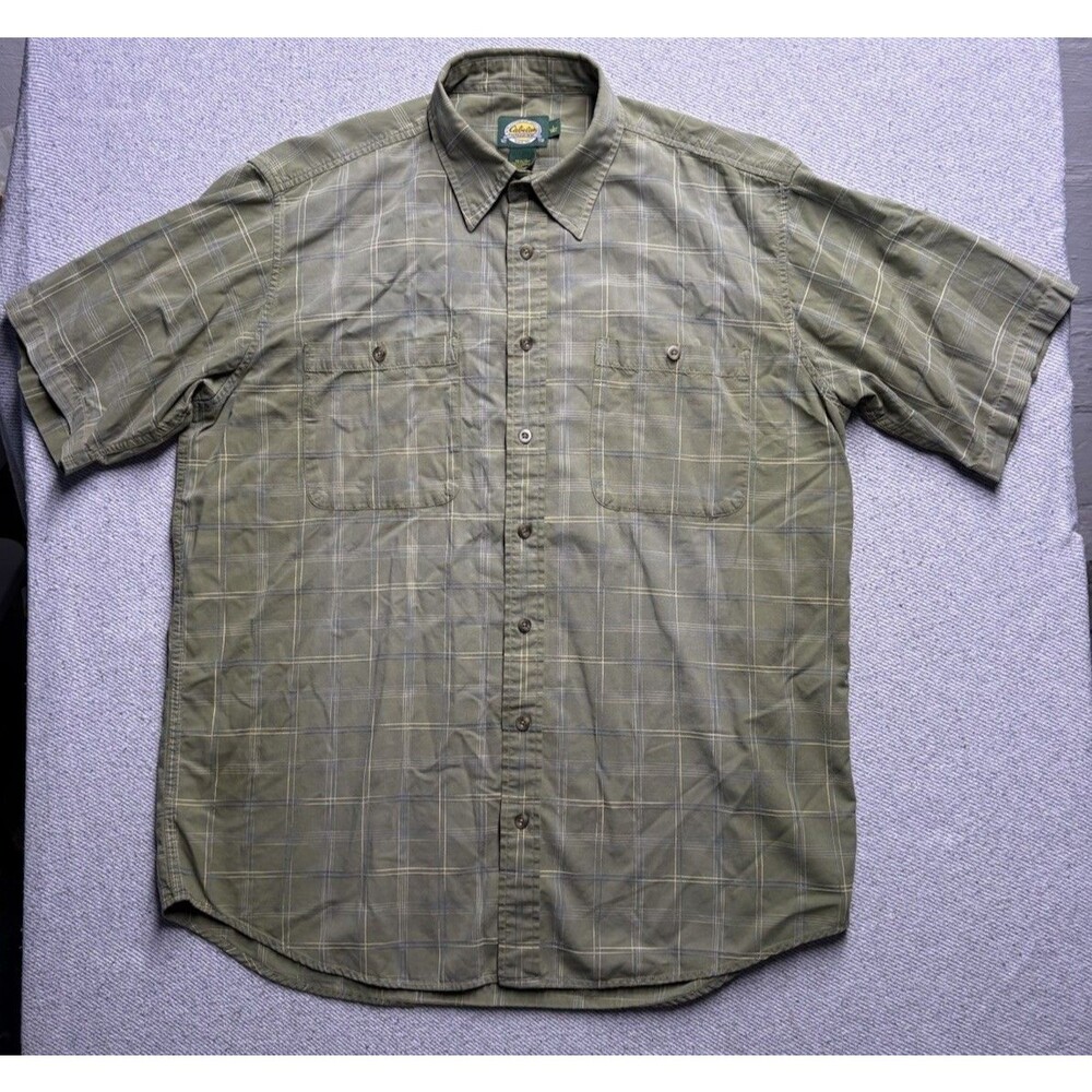 Cabelas Outdoor Gear Plaid Button Up Shirt Mens Large Tall Short Sleeve Green